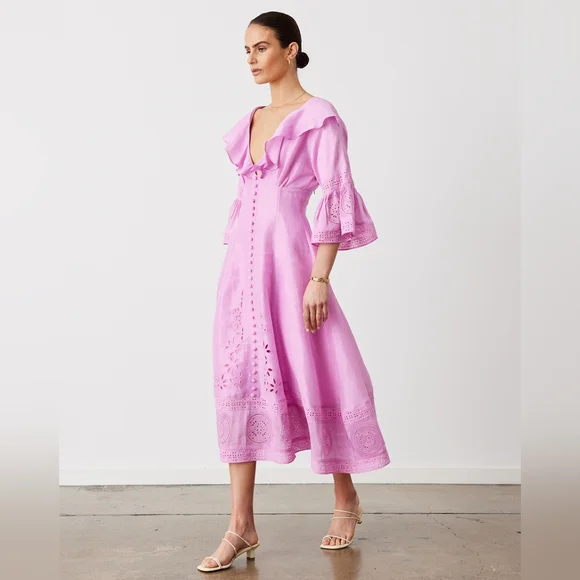 Joslin Silk Linen Pink Midi Dress Ametrine NWT Sz 10 Joslin Silk Linen Pink Midi Dress Ametrine NWT Sz 10